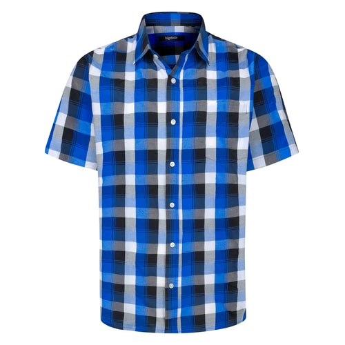 Bigdude Cut Away Collar Checked Short Sleeve Poplin Shirt Deep Blue